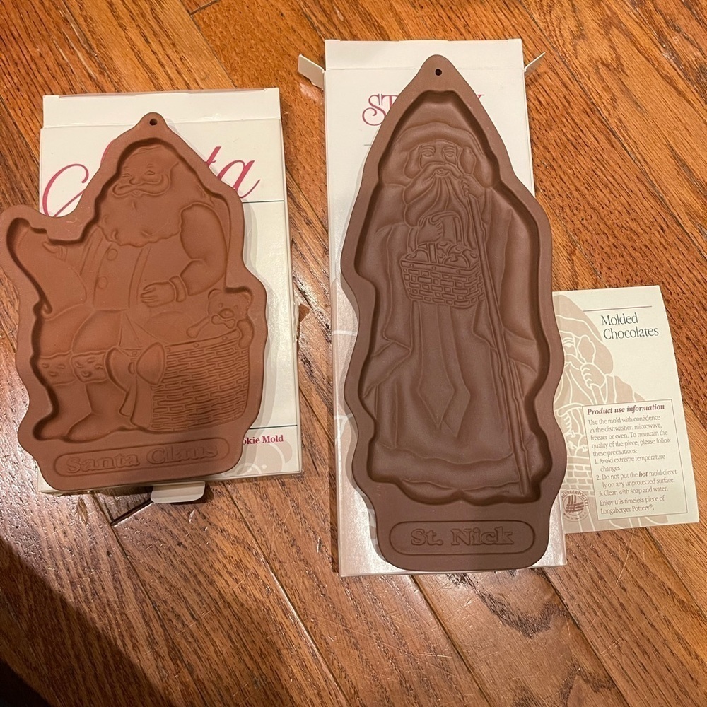Vintage Longaberger Pottery 1992 & 1993 Santa  Christmas Cookie Molds